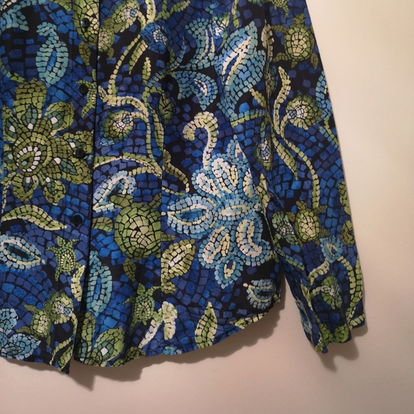Chico's Silk Blouse Very Colorful Mozaic Flowers Contemporary Modern Style - Picture 10 of 13